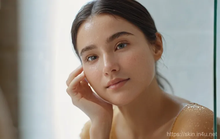 히알루론산 고함량 세럼 추천 - **Prompt:** A young woman in her late 20s to early 30s, with a serene and satisfied expression, gent...