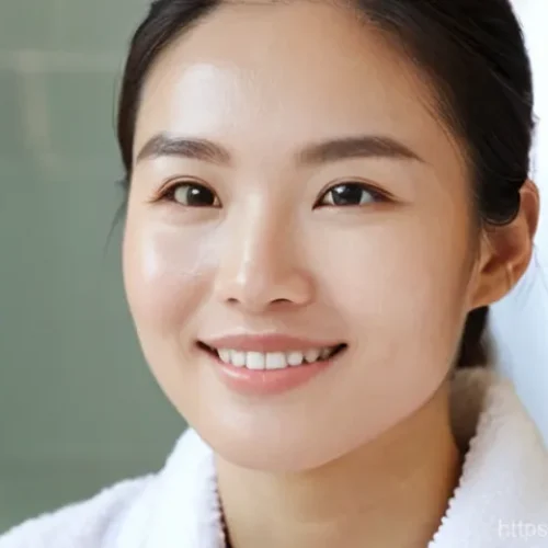 Home 22 홈케어 각질 제거 제품 추천 - **Prompt 1: Gentle Facial Exfoliation for Radiant Skin**
A close-up shot of a young adult woman ...