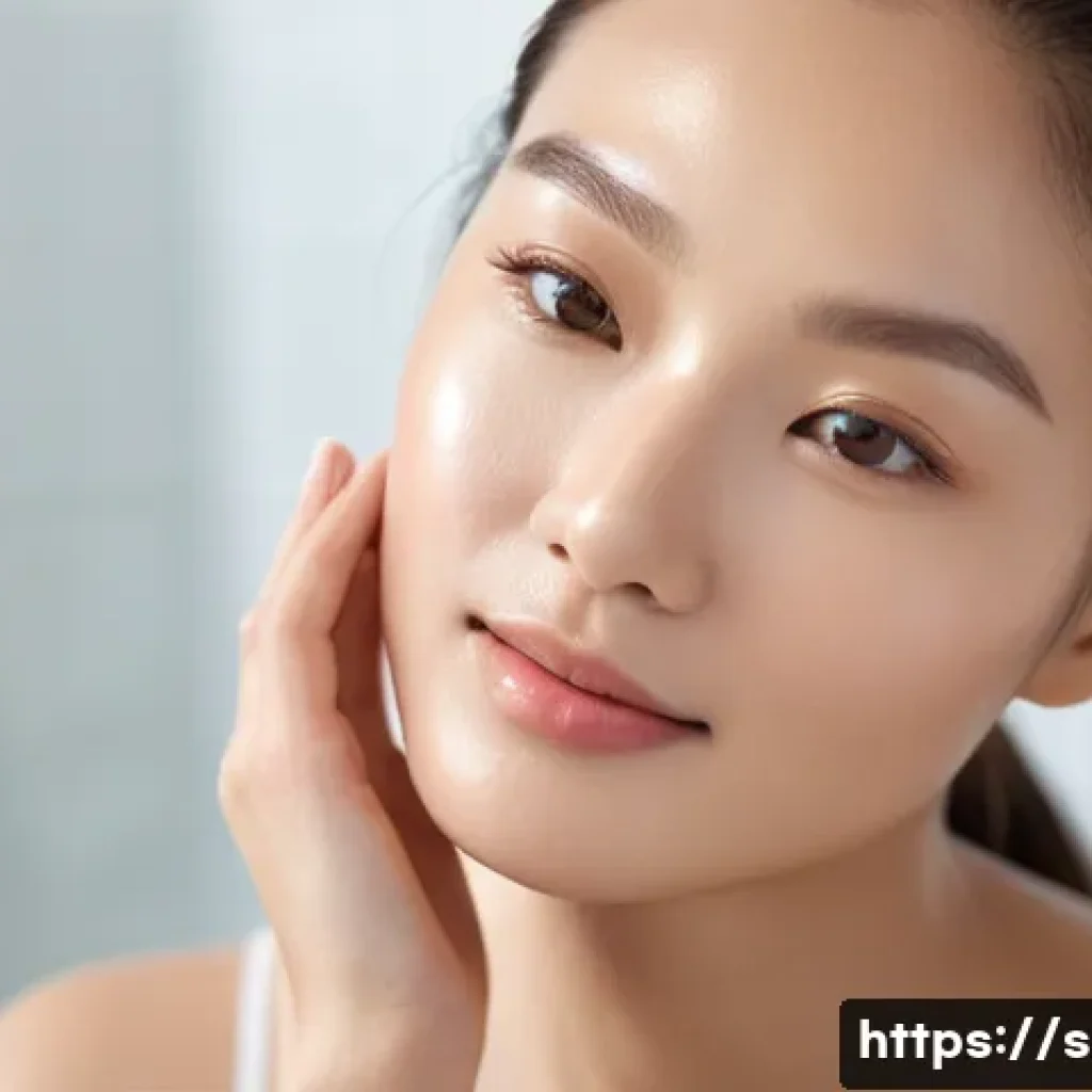 주름 개선 크림과 세럼 비교 - A radiant East Asian woman in her late 20s, with clear, healthy, supple skin, gently massaging a ric...
